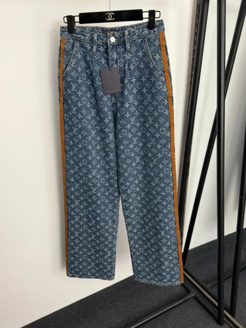 Louis Vuitton Denim Jacquard Monogram High-Waist Jeans