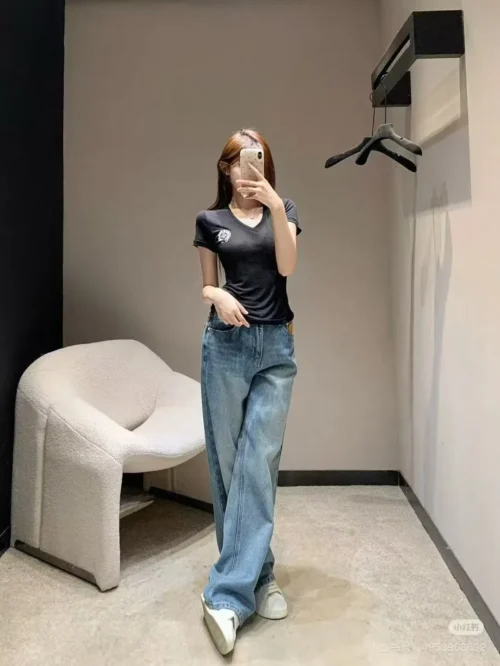Louis Vuitton Denim High-Waist Logo Jeans