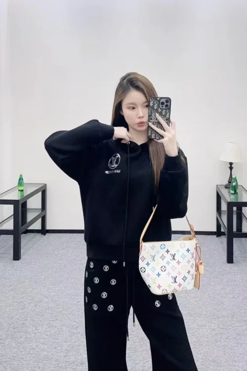 Louis Vuitton Sequined Hooded Wide-Leg Logo Hoodie and Pants Set