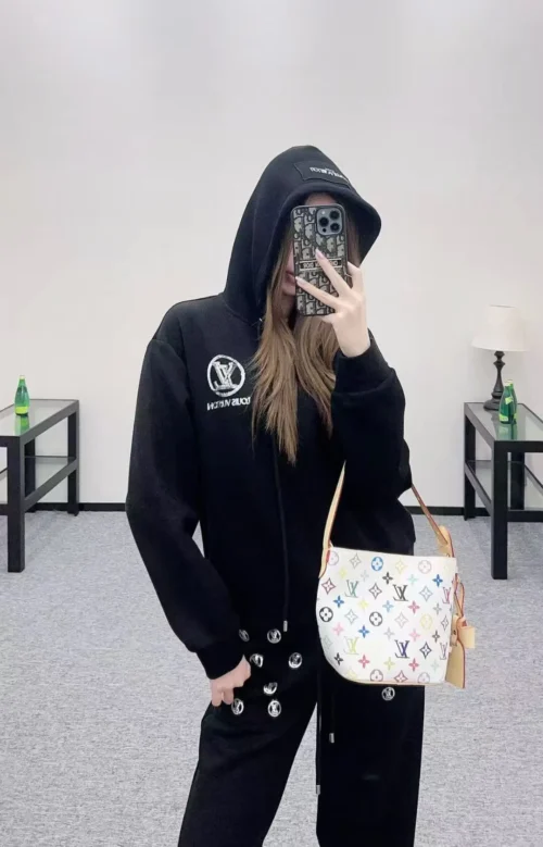 Louis Vuitton Sequined Hooded Wide-Leg Logo Hoodie and Pants Set