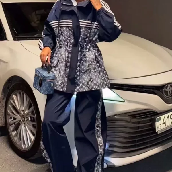Louis Vuitton Monogram Printed Striped Hooded Jacket and Pants Set