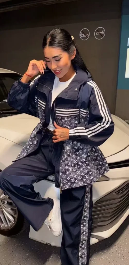 Louis Vuitton Monogram Printed Striped Hooded Jacket and Pants Set