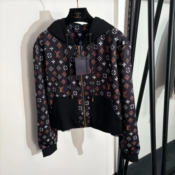Louis Vuitton Monogram Printed Hooded Zip-Up Trench Jacket