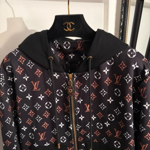 Louis Vuitton Monogram Printed Hooded Zip-Up Trench Jacket