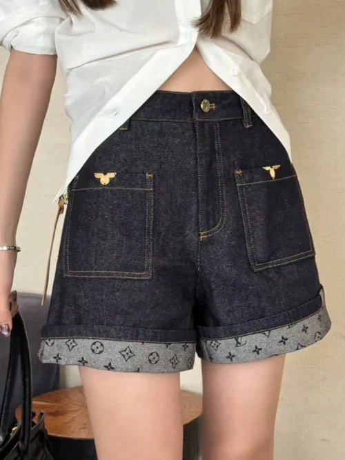 Louis Vuitton Denim Zip-Up High-Waist Shorts
