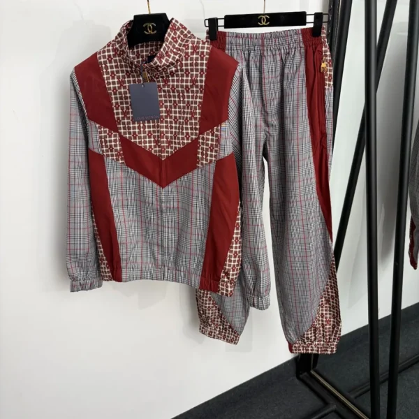 Louis Vuitton Monogram Printed Colorblock Plaid Jacket and Pants Set