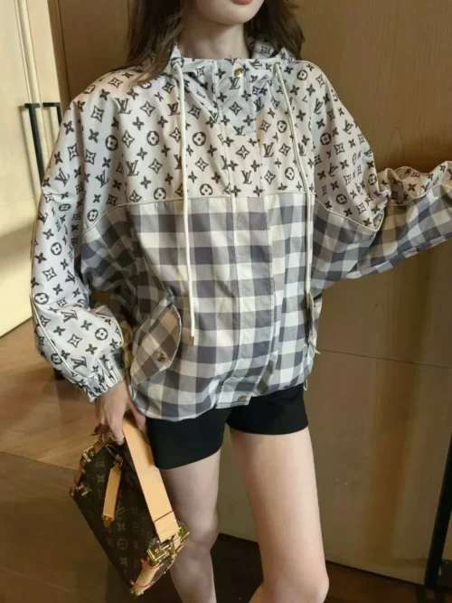 Louis Vuitton Monogram Printed Plaid Hooded Trench Jacket