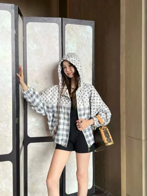 Louis Vuitton Monogram Printed Plaid Hooded Trench Jacket