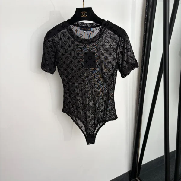 Louis Vuitton Mesh Sheer Monogram Flocked Top