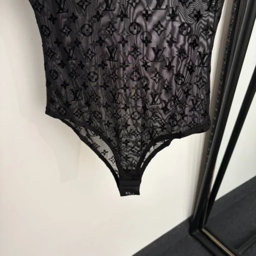 Louis Vuitton Mesh Sheer Monogram Flocked Top