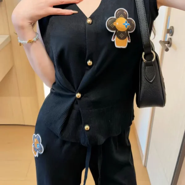 Louis Vuitton Embroidered Monogram V-Neck High-Waist Knit Jacket and Pants Set