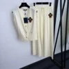 Louis Vuitton Embroidered Monogram V-Neck High-Waist Knit Jacket and Pants Set