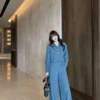 Louis Vuitton Denim Monogram All-Over Print High-Waist Jacket and Pants Set