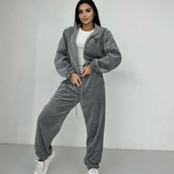 Prada Embroidered Flocked Zip-Up Jacket and Pants Set