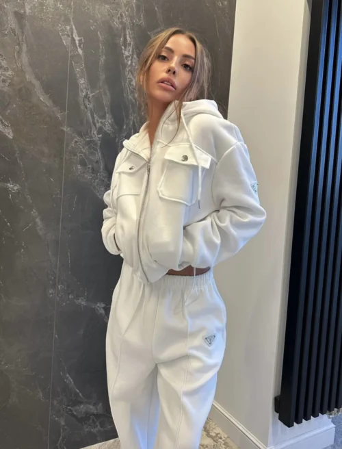 Prada Hooded Zip-Up Wide-Leg Knit Jacket and Pants Set