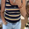 Prada Embroidered Colorblock Striped Tank Top