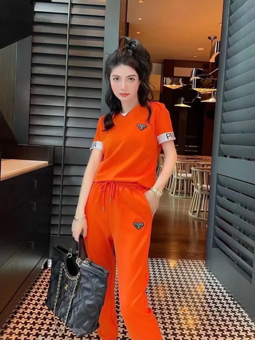Prada Drawstring Logo T-Shirt and Pants Set