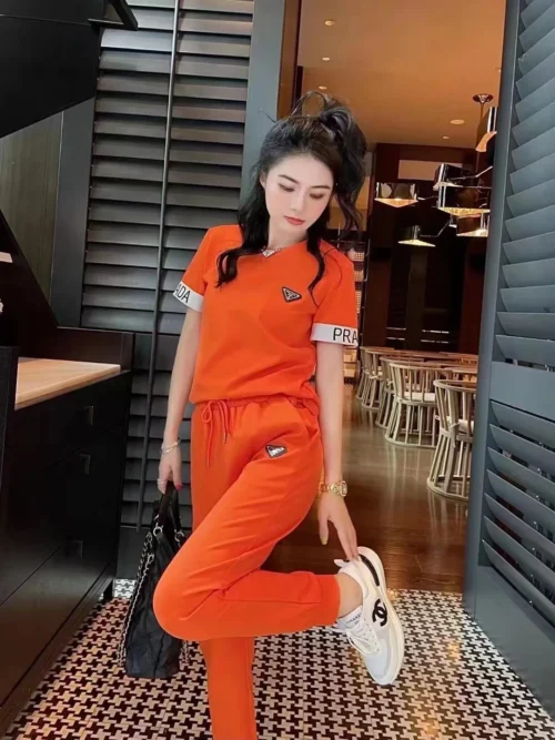 Prada Drawstring Logo T-Shirt and Pants Set