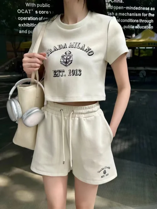 Prada Printed Cropped T-Shirt and Shorts Set
