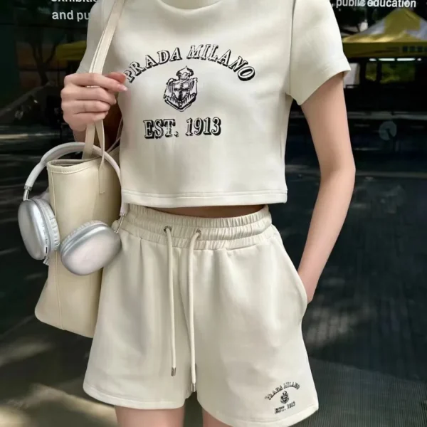 Prada Printed Cropped T-Shirt and Shorts Set