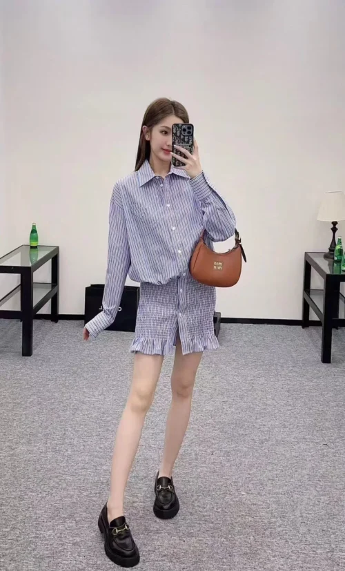 Prada Colorblock Striped Shirt Dress