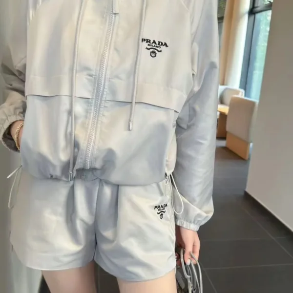 Prada Embroidered Hooded Zip-Up Jacket and Shorts Set