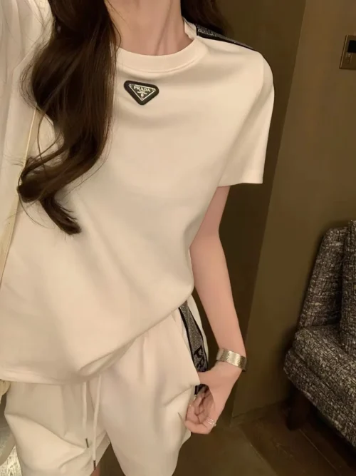 Prada Rhinestone Logo T-Shirt and Shorts Set