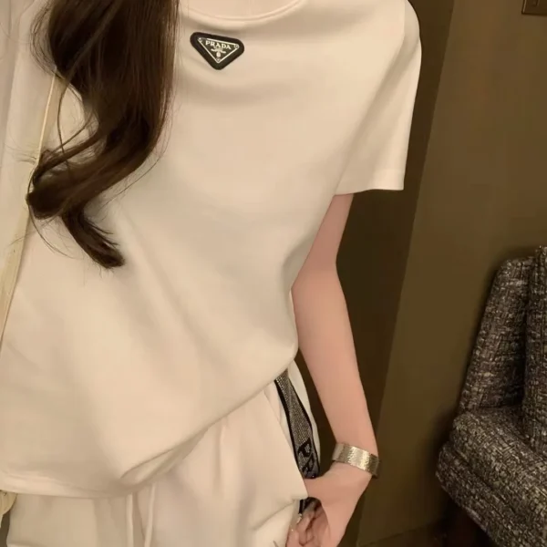 Prada Rhinestone Logo T-Shirt and Shorts Set