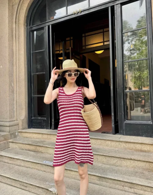 Prada Cutout Striped Knit Vest Dress