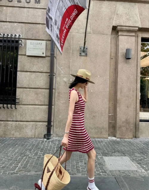 Prada Cutout Striped Knit Vest Dress