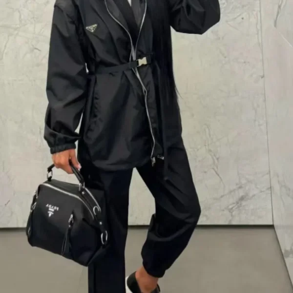 Prada Hooded Zip-Up Logo Jacket and Pants Set