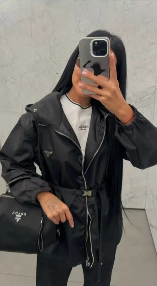 Prada Hooded Zip-Up Logo Jacket and Pants Set