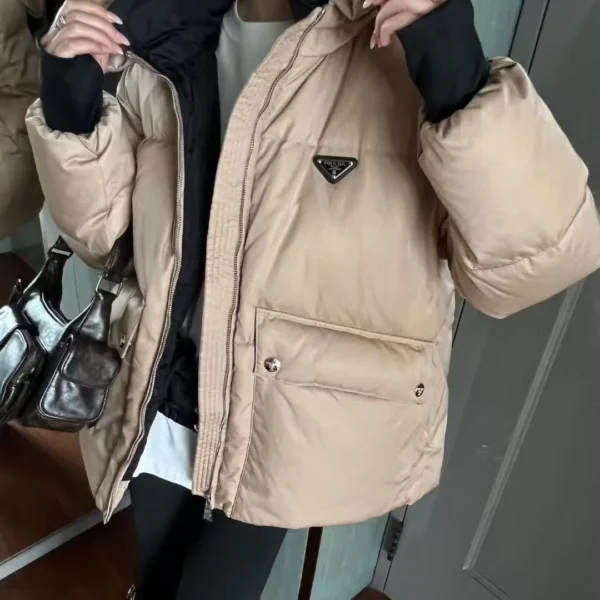 Prada Colorblock Hooded Collared Logo Down Jacket