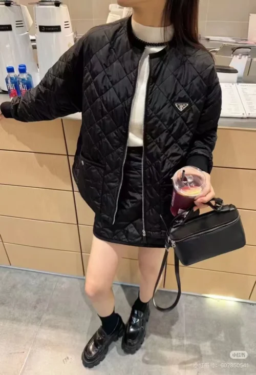 Prada Embroidered Plaid Zip-Up Jacket