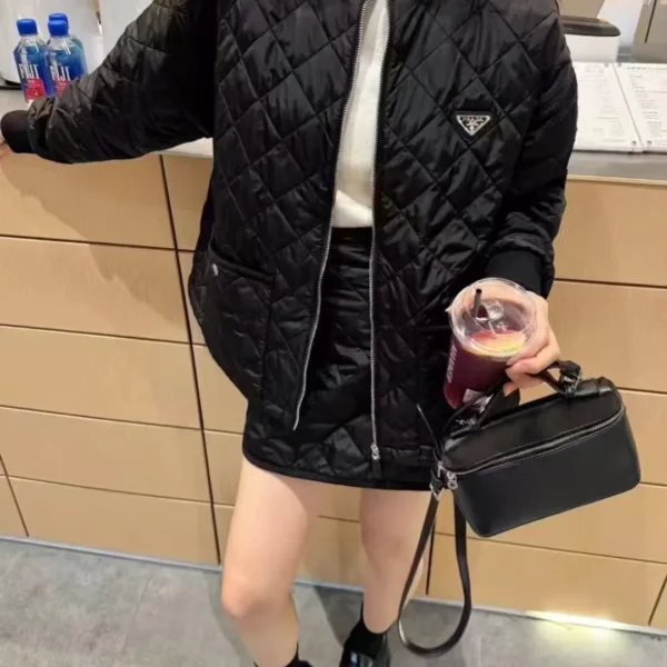 Prada Embroidered Plaid Zip-Up Jacket