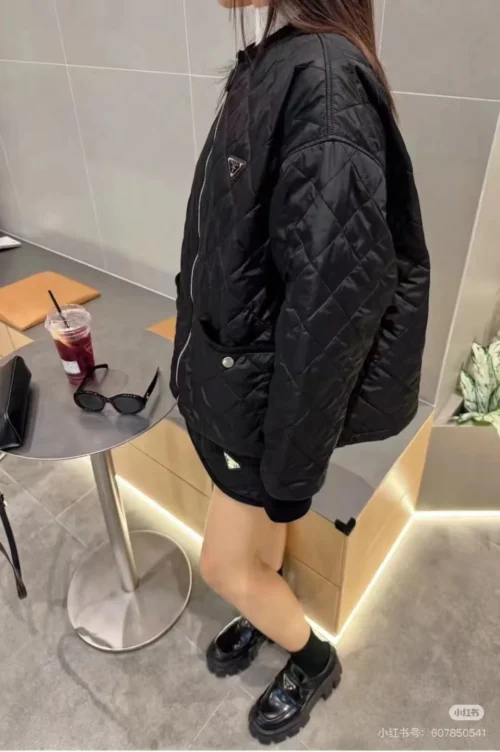Prada Embroidered Plaid Zip-Up Jacket