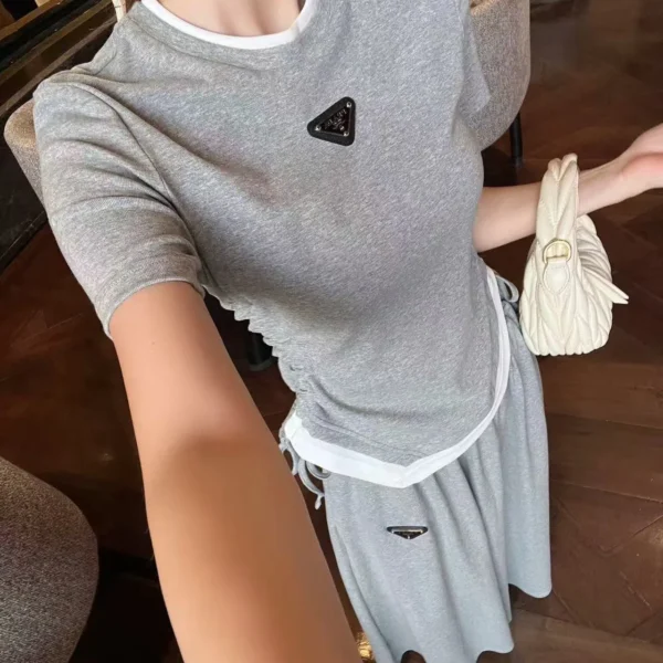 Prada Drawstring Logo T-Shirt and Skirt Set