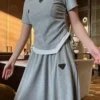 Prada Drawstring Logo T-Shirt and Skirt Set