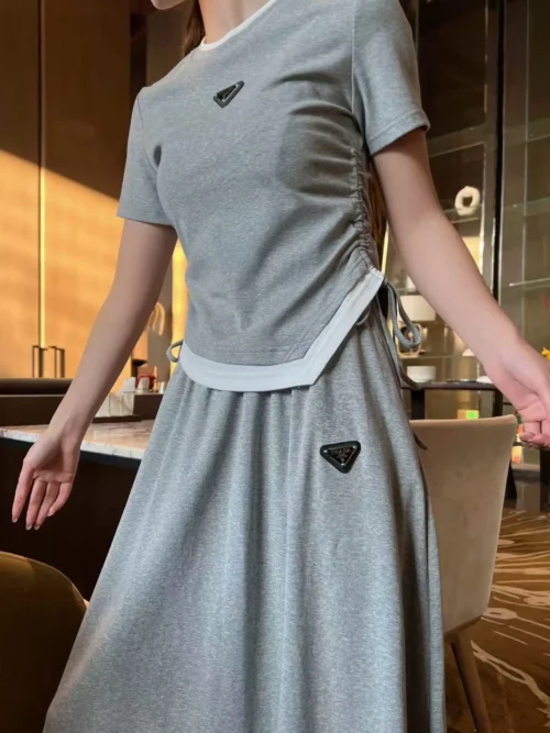 Prada Drawstring Logo T-Shirt and Skirt Set