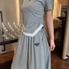 Prada Drawstring Logo T-Shirt and Skirt Set