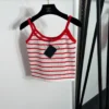 Prada Cutout Embroidered Striped Camisole Top