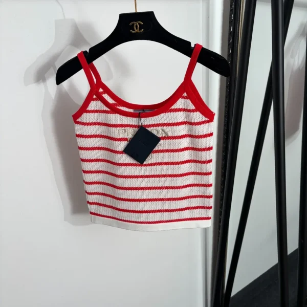 Prada Cutout Embroidered Striped Camisole Top