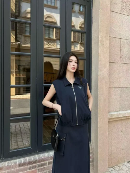 Prada Collared High-Waist Two-Piece Set
