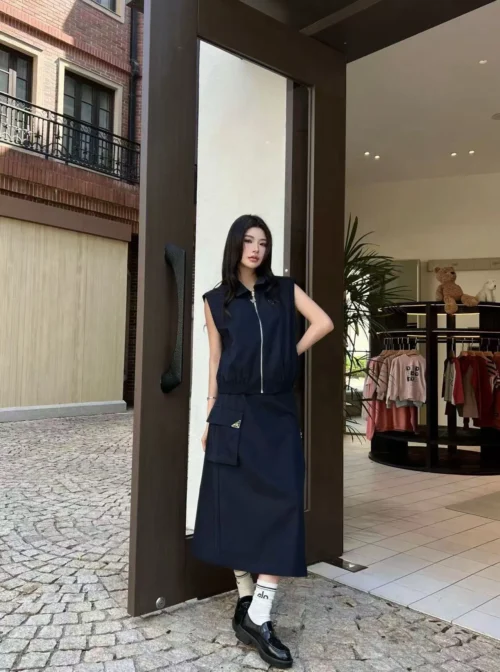 Prada Collared High-Waist Two-Piece Set