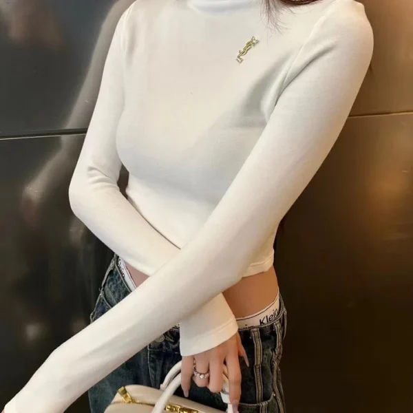 YSL Turtleneck Cropped Logo T-Shirt