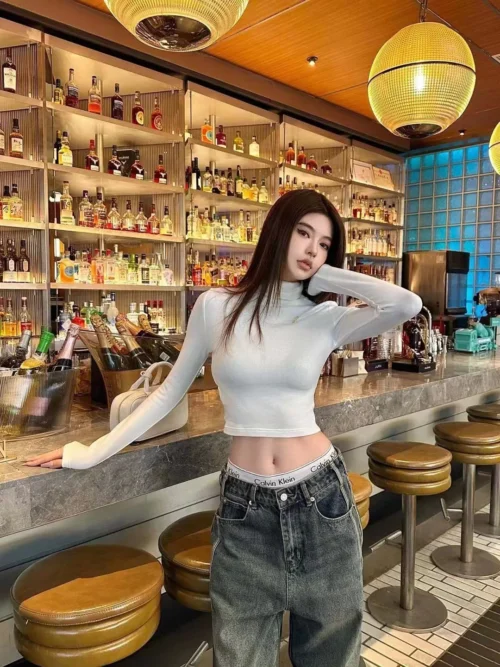 YSL Turtleneck Cropped Logo T-Shirt