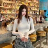 YSL Turtleneck Cropped Logo T-Shirt