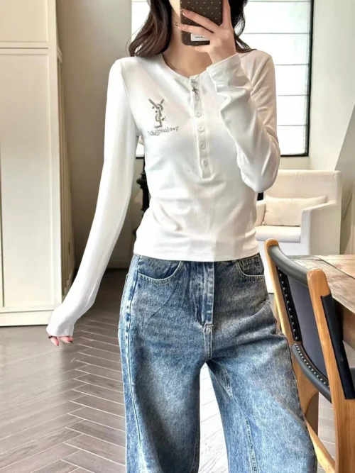 YSL Printed Rhinestone Slim-Fit T-Shirt