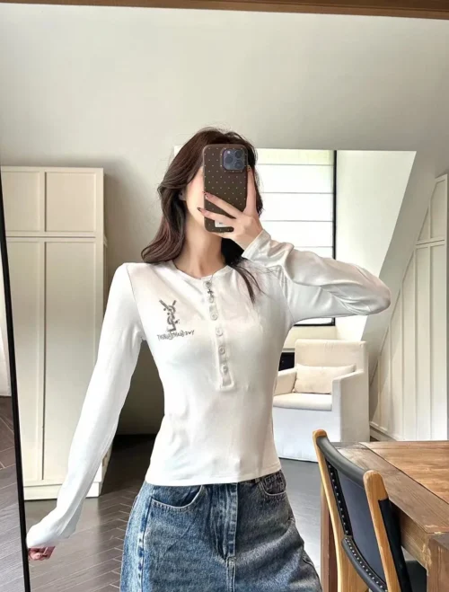 YSL Printed Rhinestone Slim-Fit T-Shirt