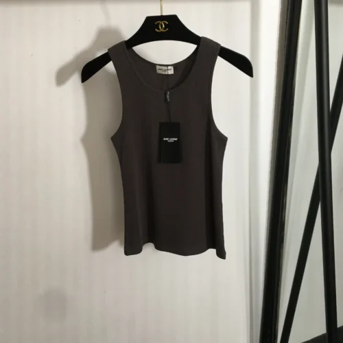 YSL Embroidered Striped Slim-Fit Tank Top